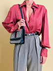 Camicia in seta Jaquard rosa antico con bottoni di madreperla