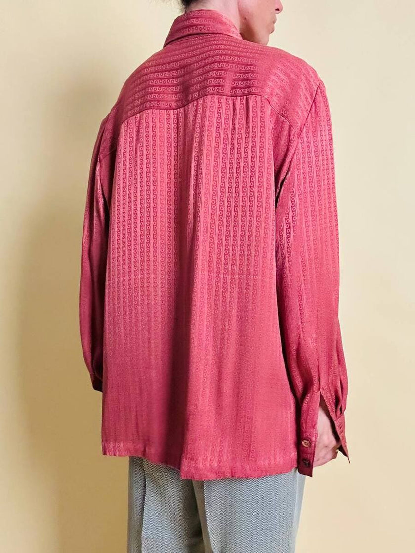 Camicia in seta Jaquard rosa antico con bottoni di madreperla