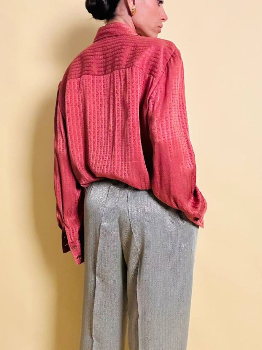Camicia in seta Jaquard rosa antico con bottoni di madreperla