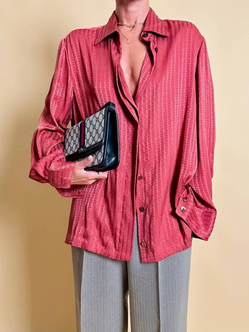 Camicia in seta Jaquard rosa antico con bottoni di madreperla