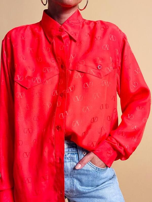 Camicia sartoriale in seta geranio Valentino
