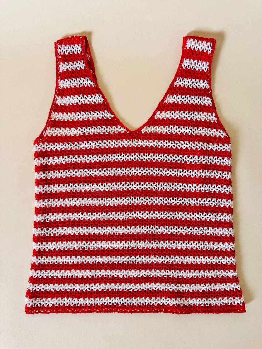 Canotta handmade in crochet a righe bianche e rosse