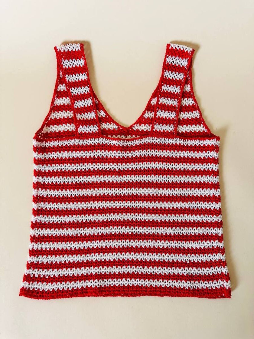 Canotta handmade in crochet a righe bianche e rosse