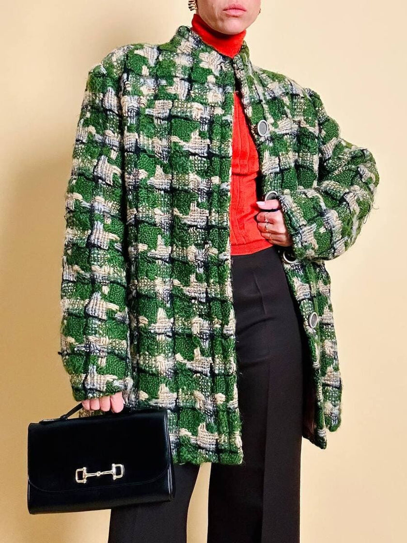 Cappottino sartoriale in tweed verde prato