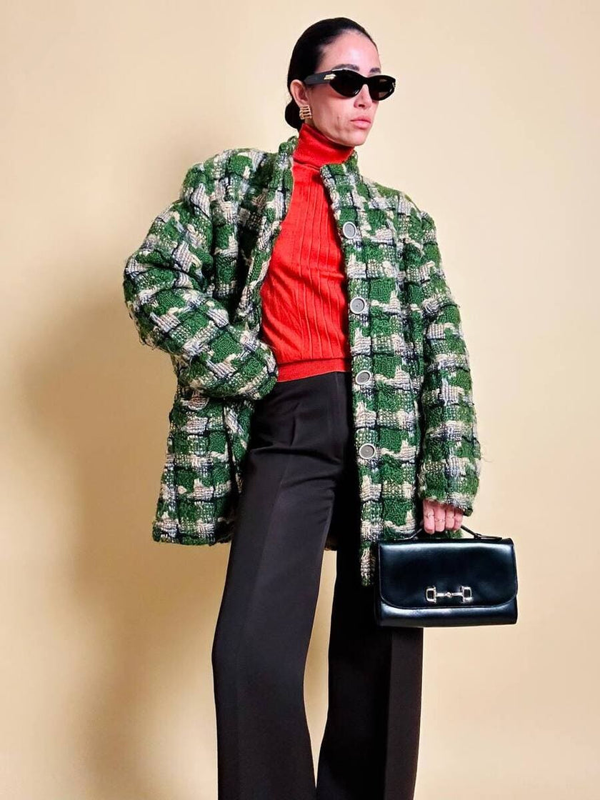 Cappottino sartoriale in tweed verde prato