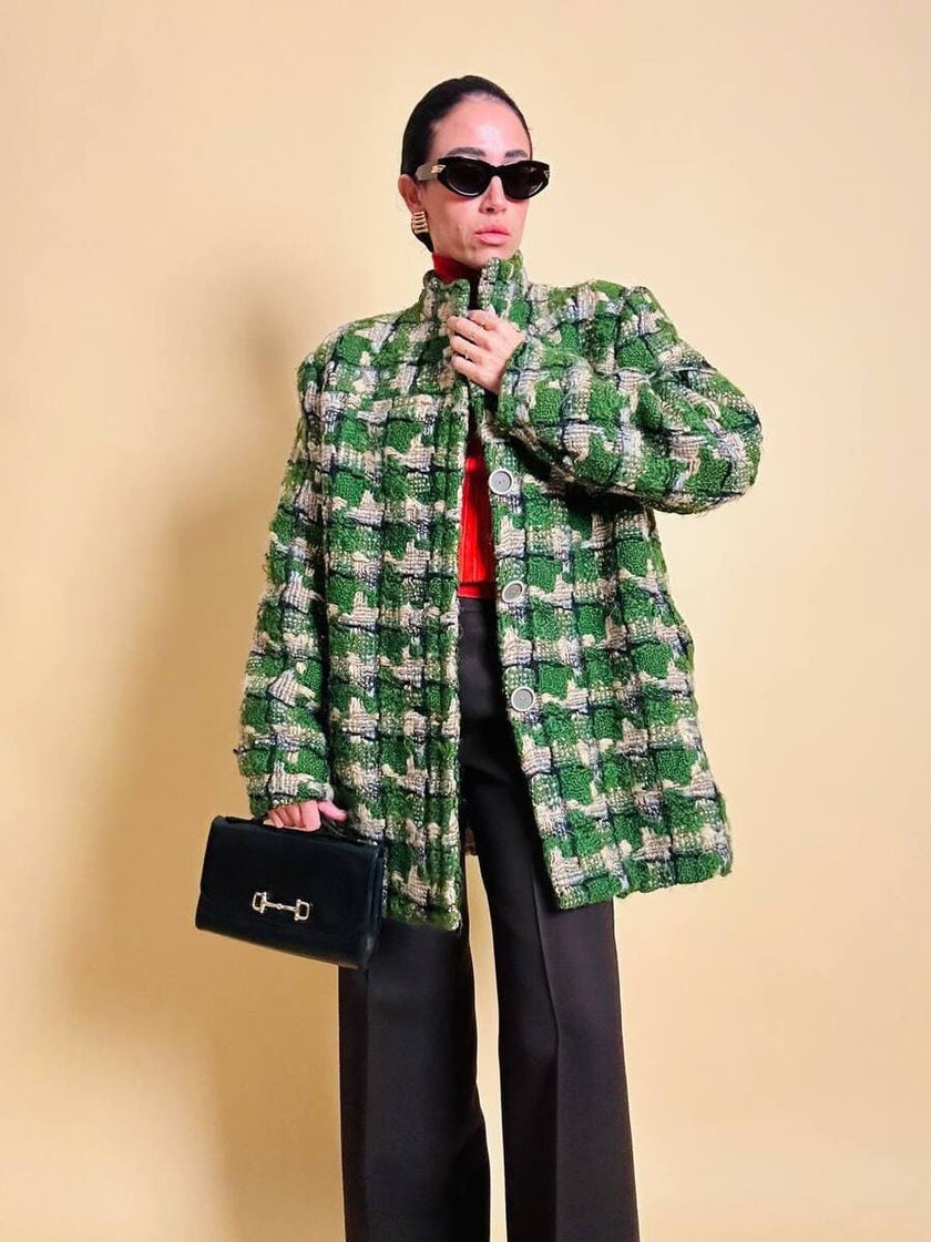 Cappottino sartoriale in tweed verde prato