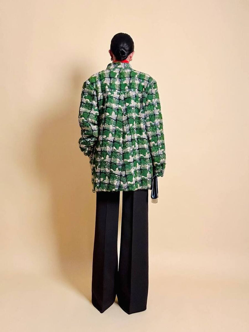 Cappottino sartoriale in tweed verde prato