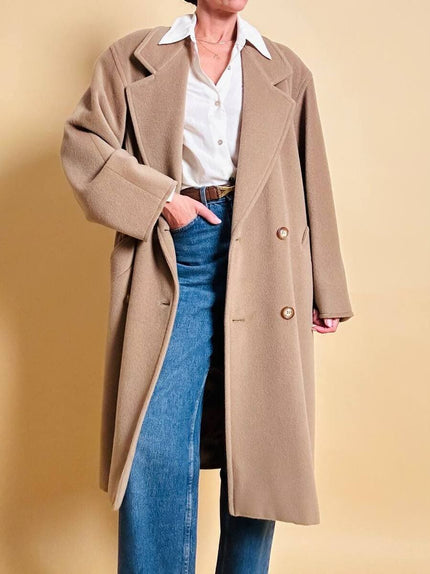 Cappotto doppiopetto in drap di lana cammello 