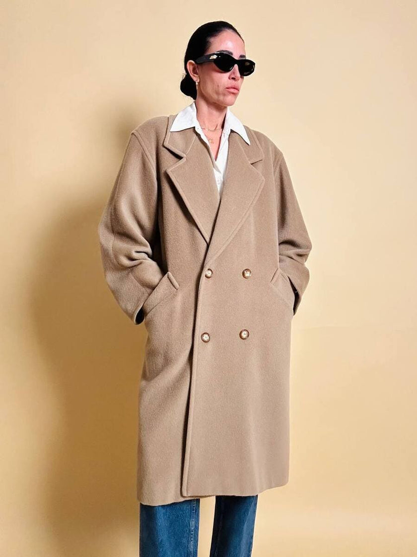 Cappotto doppiopetto in drap di lana cammello 