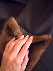 Cappotto doppiopetto in drap di lana caffè con polsi di visone