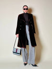 Cappotto doppiopetto in montone rasato rosso marrone