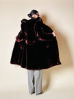 Cappotto doppiopetto in montone rasato rosso marrone