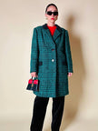 Cappotto sartoriale in lana bouclé verde e nero fantasia principe di Galles
