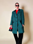 Cappotto sartoriale in lana bouclé verde e nero fantasia principe di Galles