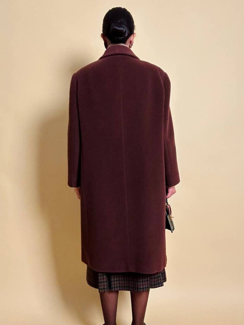 Doppelreihiger Vintage-Mantel aus schokoladenbrauner Wolle