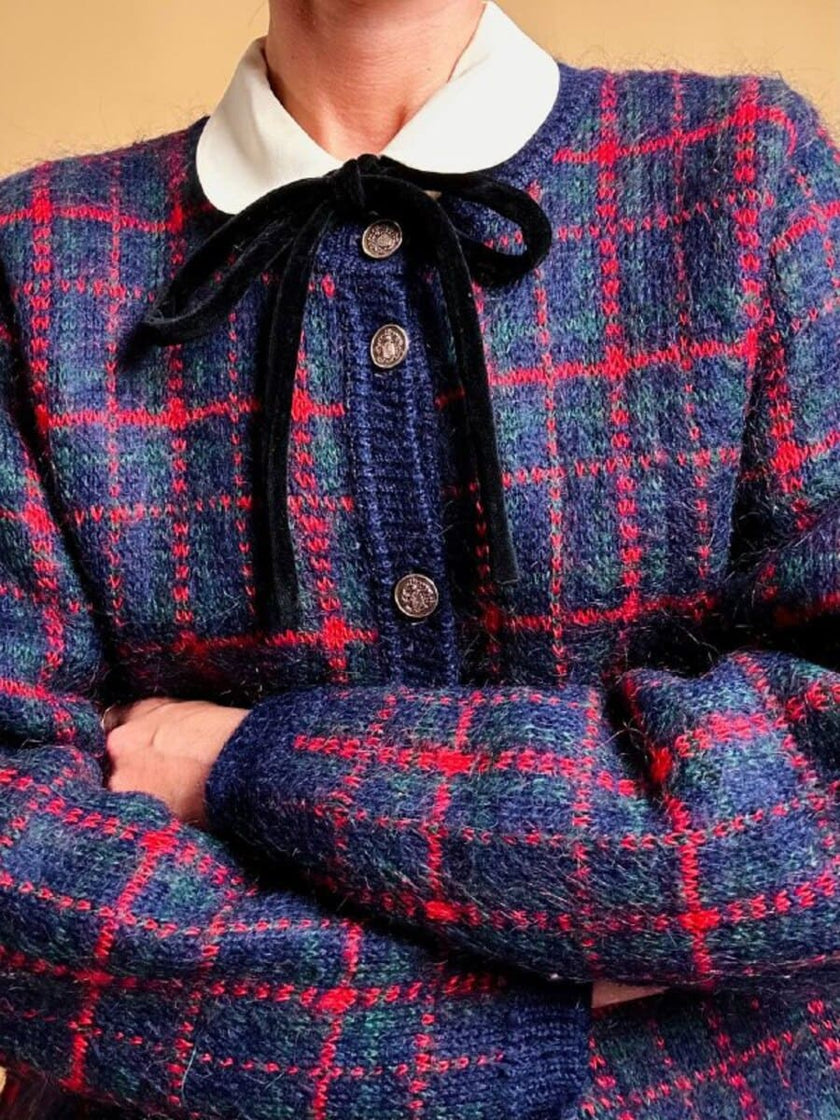 Cardigan In lana fantasia tartan 