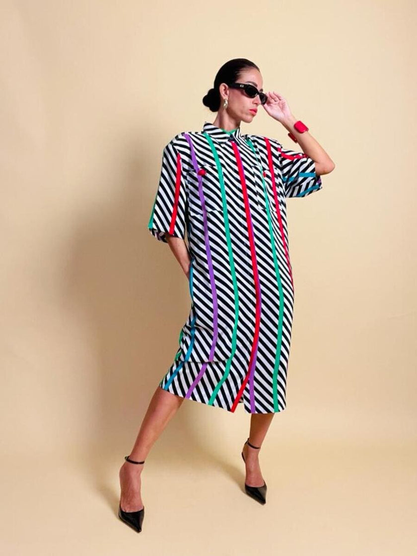 Chemisier oversize in seta fantasia optical