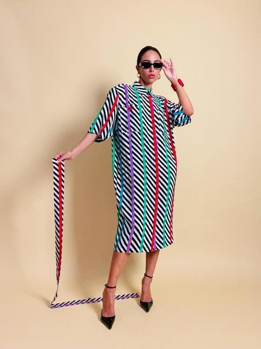 Chemisier oversize in seta fantasia optical
