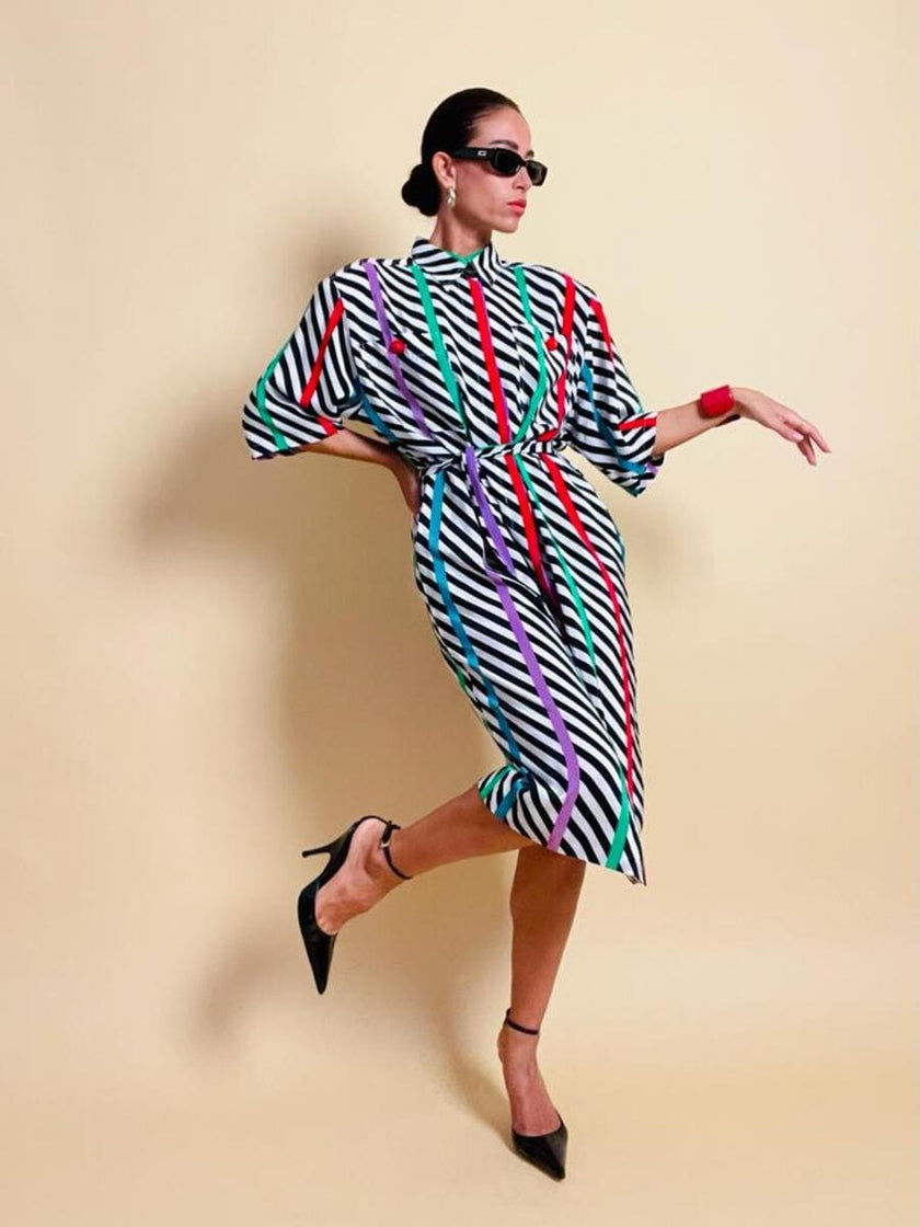 Chemisier oversize in seta fantasia optical