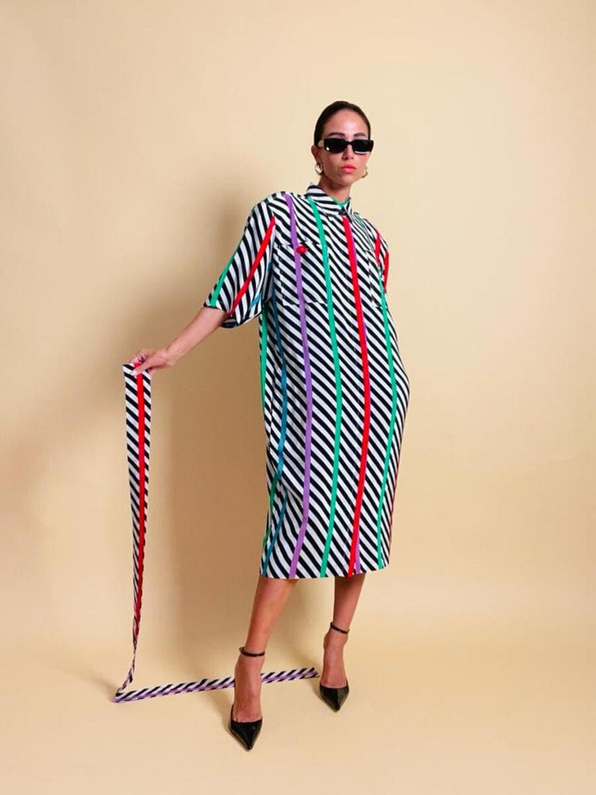 Chemisier oversize in seta fantasia optical