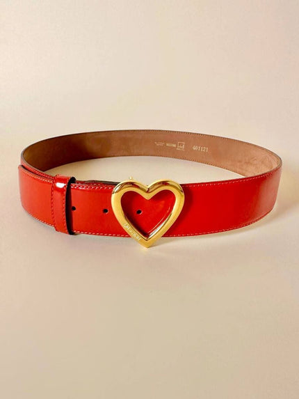 Cintura in pelle con fibbia a cuore oro “Moschino”