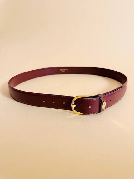 Cintura in pelle bordeaux con hardware oro 
