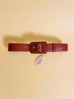 Vintage cognac leather belt with leather-wrapped rectangular buckle
