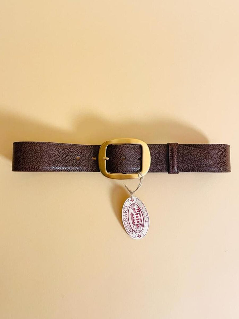 Cintura in pelle stampa tejus color ebano con maxi fibbia oro satinato