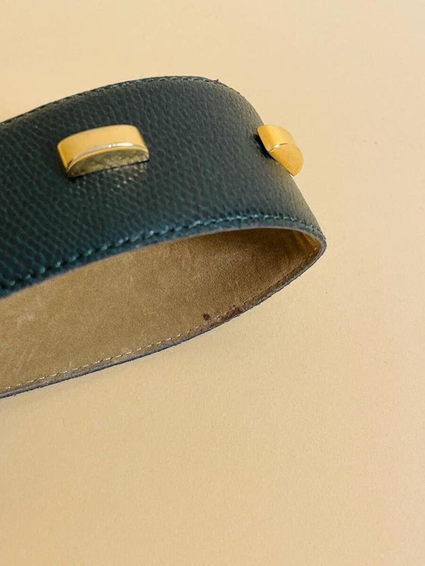 Cintura in pelle stampa tejus verde bosco con maxi borchie oro “Pierre Cardin”