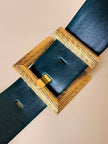 Cintura in pelle verde inglese con fibbia dorata 