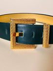 Cintura in pelle verde inglese con fibbia dorata 