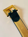 Cintura in pelle verde inglese con fibbia dorata 