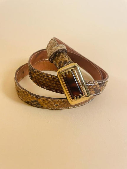 Cintura in pitone roccia beige con fibbia gioiello