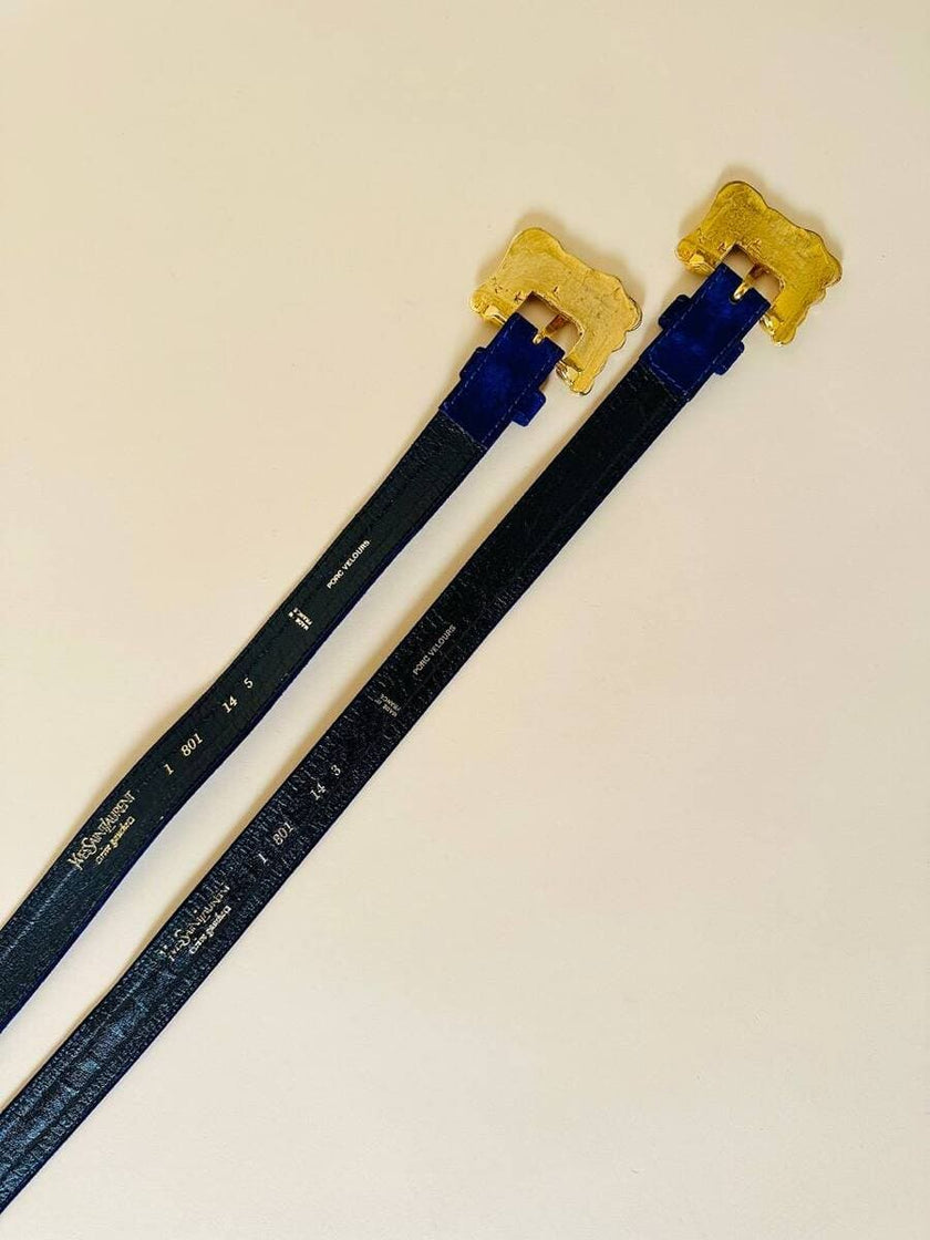 Cintura in suede viola con fibbia dorata “Yves Saint Laurent”