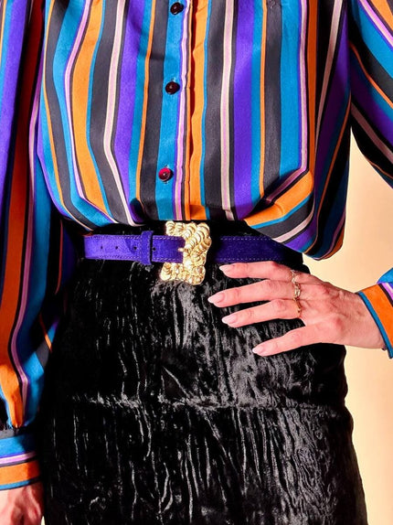 Cintura in suede viola con fibbia dorata “Yves Saint Laurent”