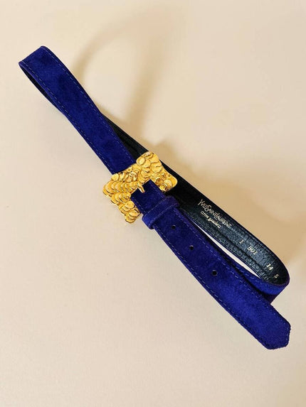 Cintura in suede viola con fibbia dorata “Yves Saint Laurent”