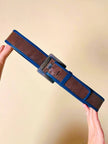 Cintura in Tejus tortora con profili blu petrolio 