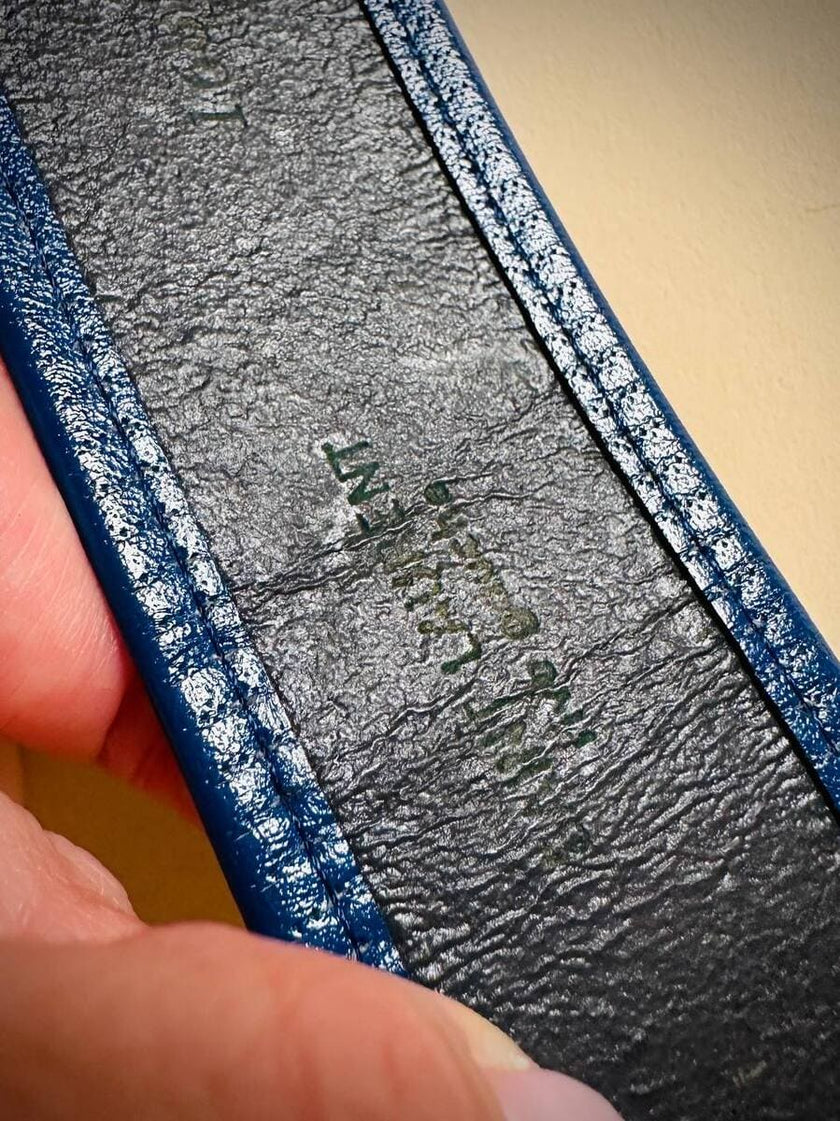 Cintura in Tejus tortora con profili blu petrolio 