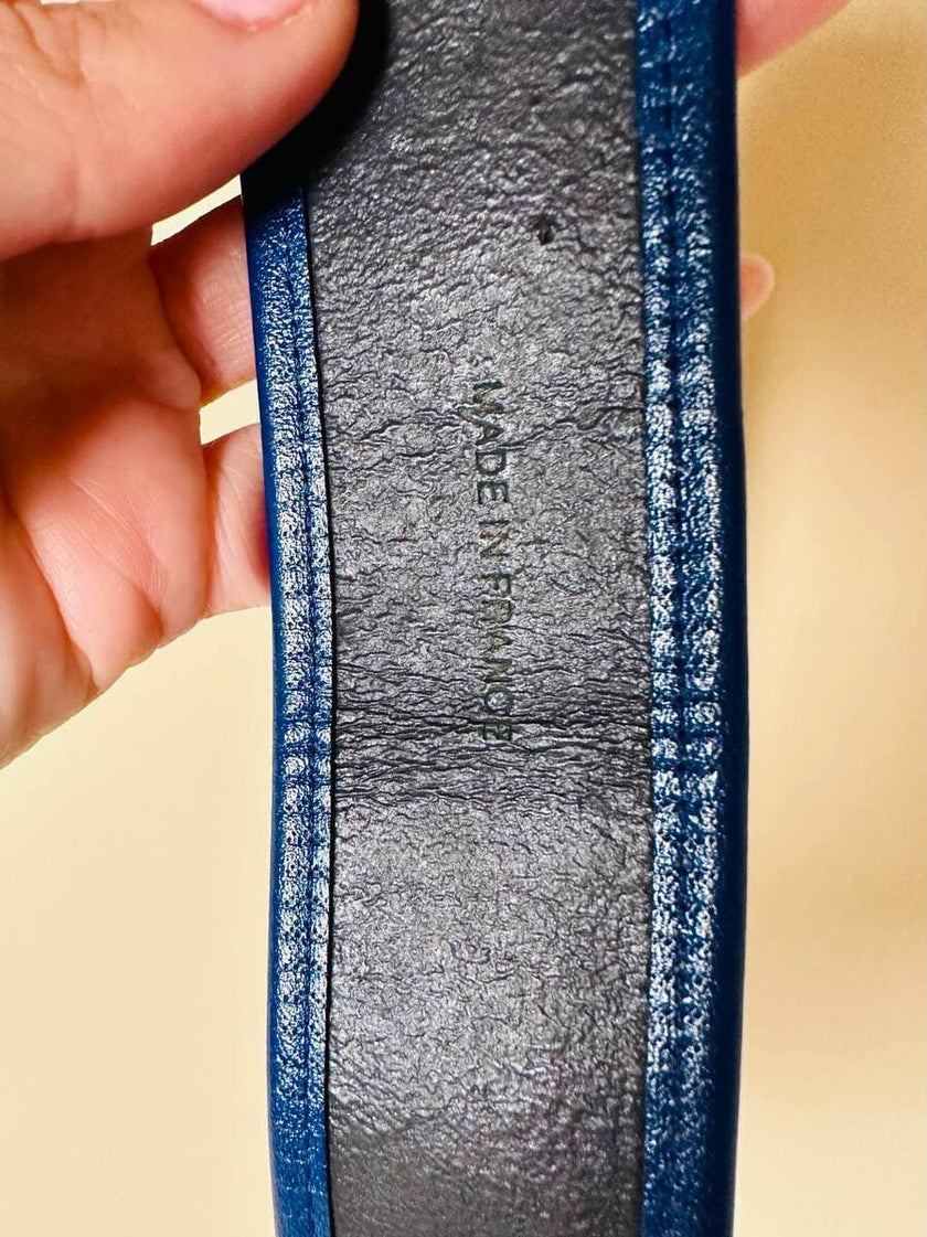 Cintura in Tejus tortora con profili blu petrolio 