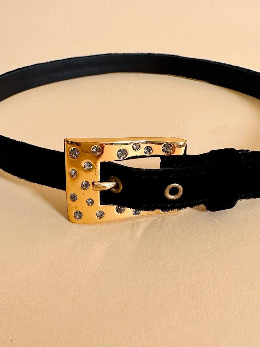 Cintura in velluto nero con fibbia gioiello 