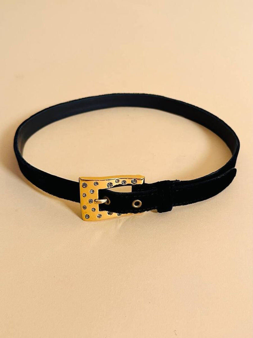 Cintura in velluto nero con fibbia gioiello 