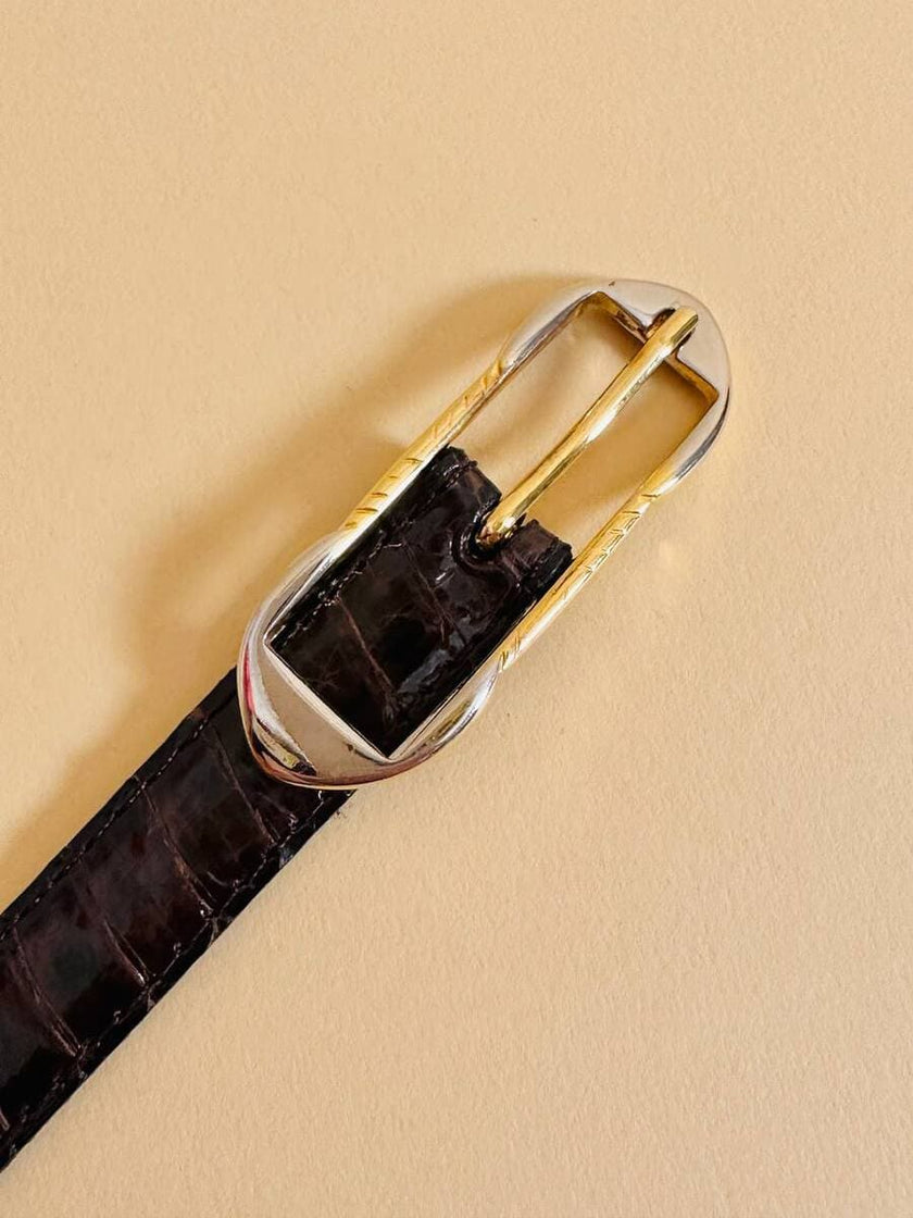 Cintura in whips testa di moro con fibbia oro e argento