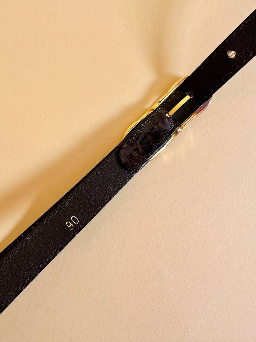 Cintura in whips testa di moro con fibbia oro e argento
