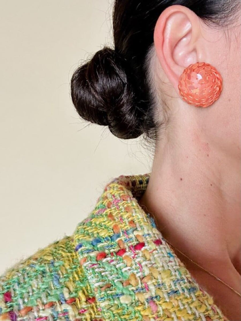 Clip a bottone in paillettes rosa salmone