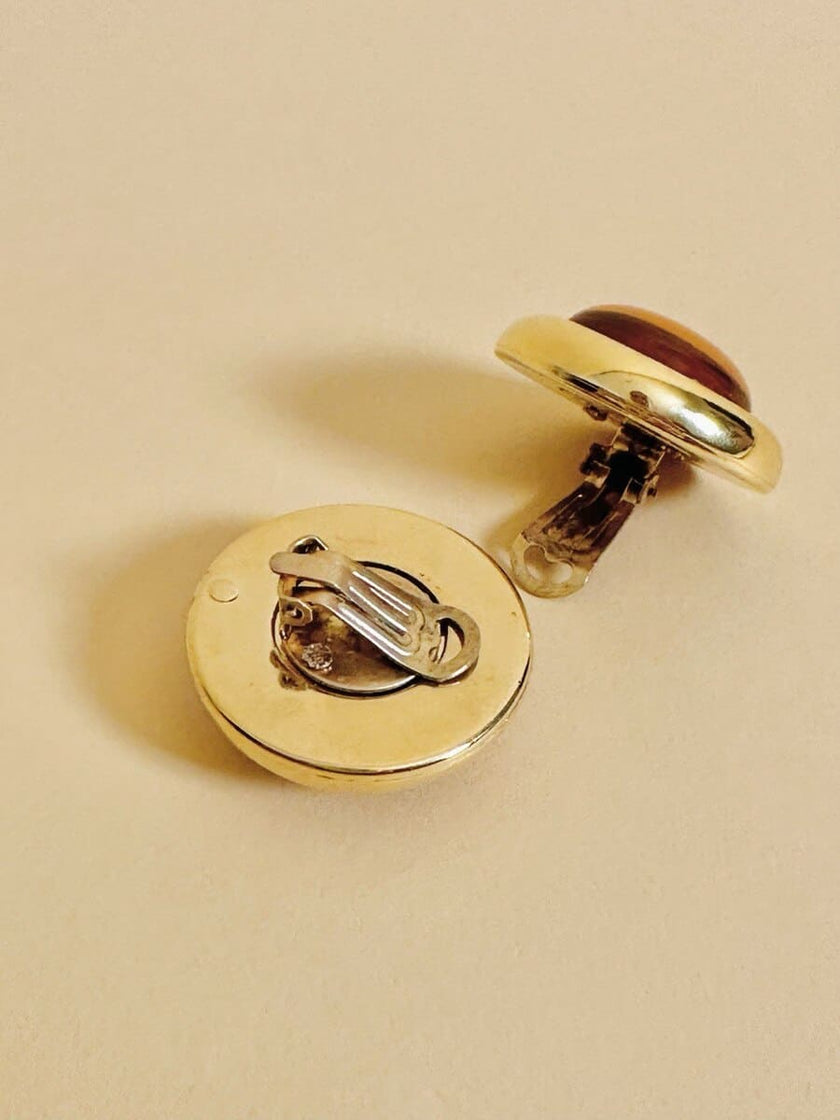 Maxi clip a bottone oro con pietra sintetica color ambra