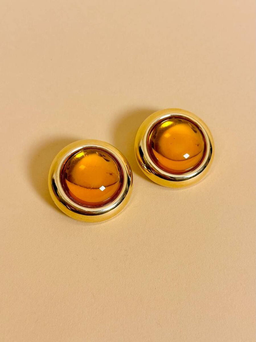 Maxi clip a bottone oro con pietra sintetica color ambra