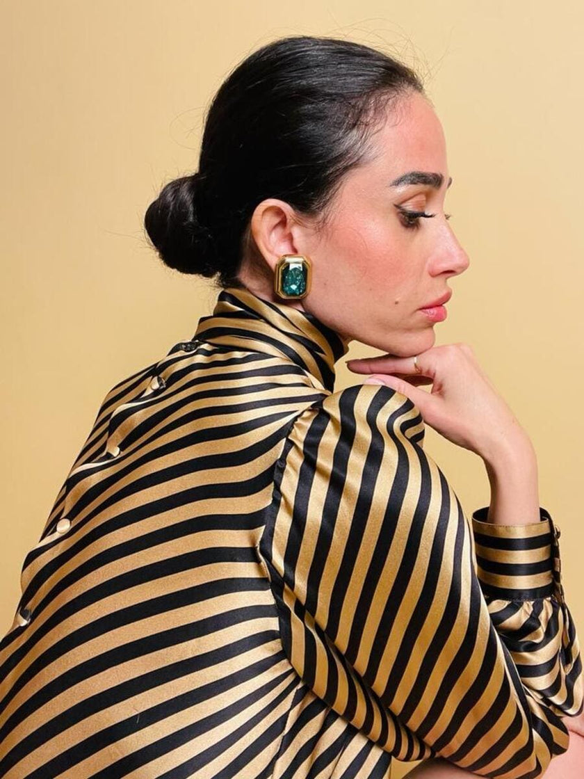 Clip oro con grande strass verde marino