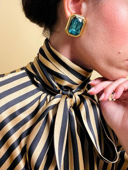 Clip oro con grande strass verde marino