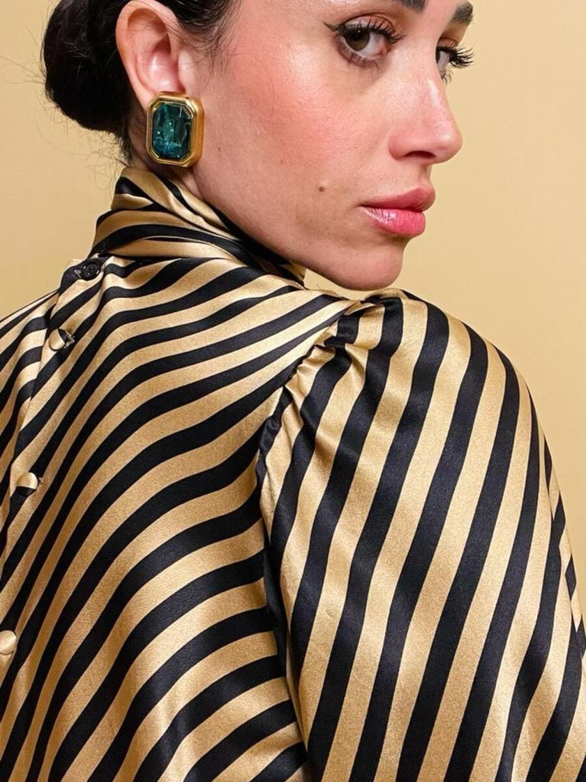 Clip oro con grande strass verde marino