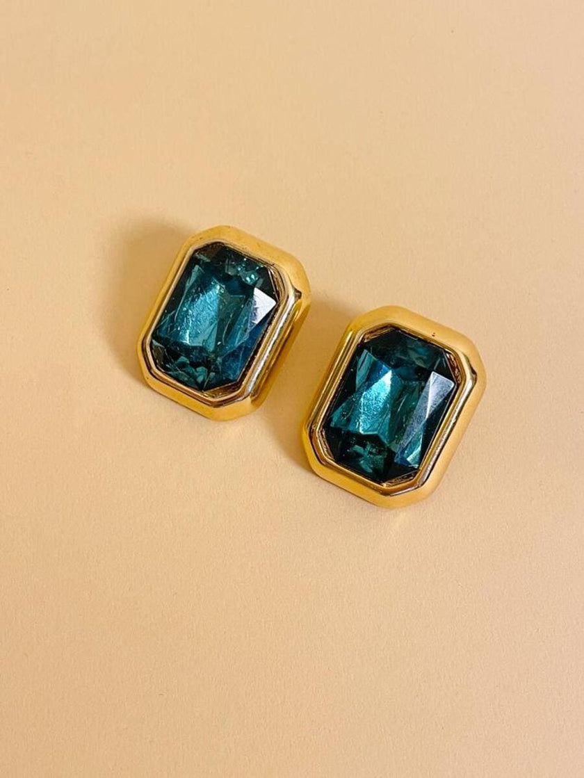 Clip oro con grande strass verde marino